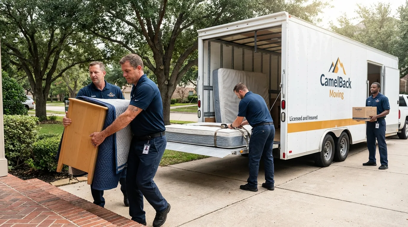 Crew loading residential truck for cross-state move from Elm City, NC