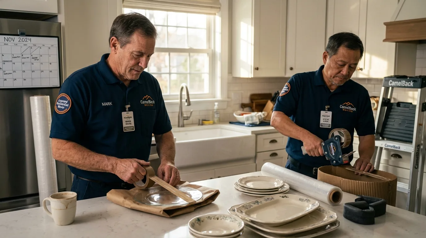 Professional crew packing kitchen dishware in Elm City, NC